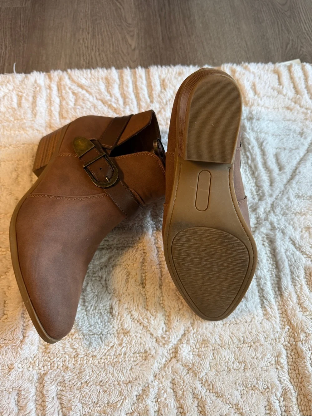 Women’s Brown Ankle Booties with Buckle Strap